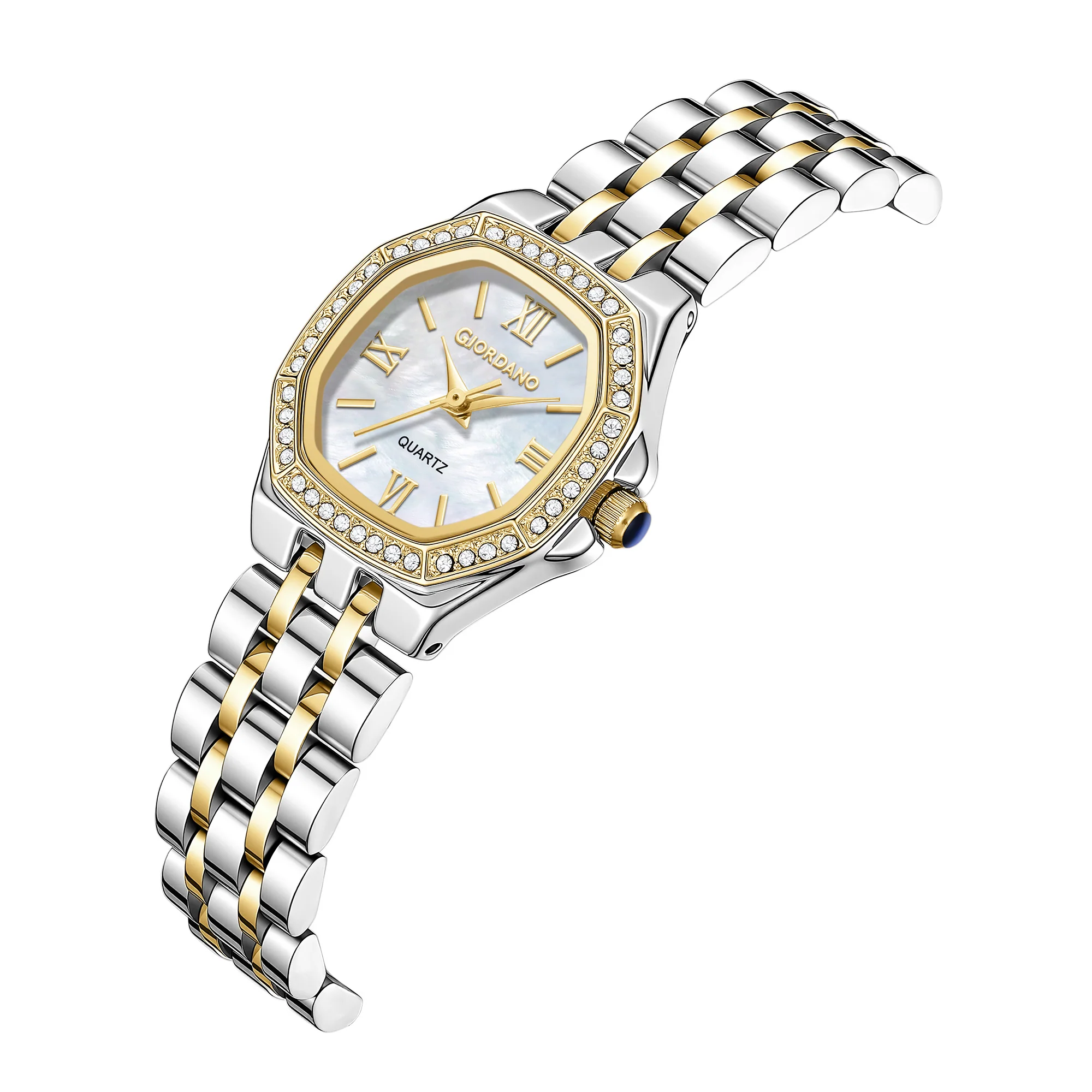 Giordano Analog Watch for Women with Silver Dial, Crystal Studded Bezel, Roman Indices & Stainless Steel Strap GZ-60162-44 - Image 6