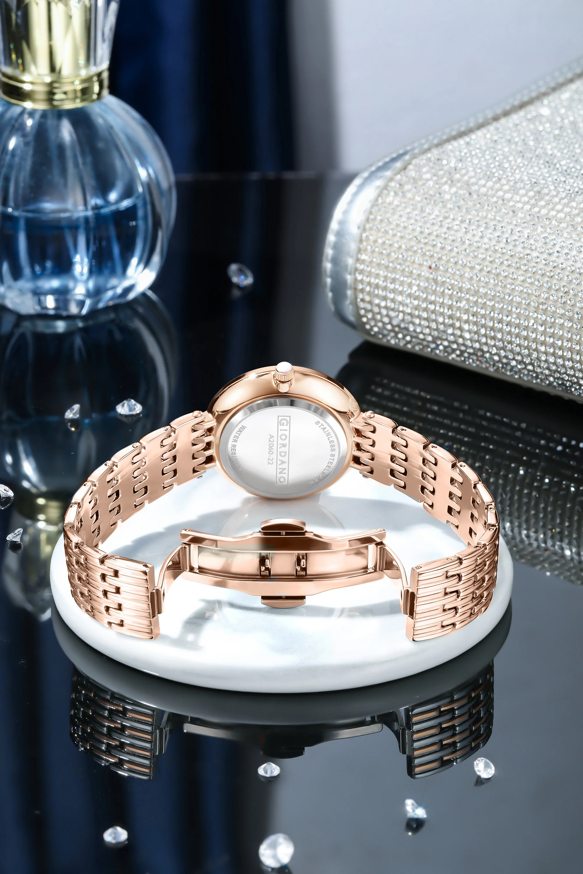 Giordano Analog Watch for Women with Stainless Steel Strap and Crystal Embellished Bezel, Roman Numerals | A2060-22 - Image 3