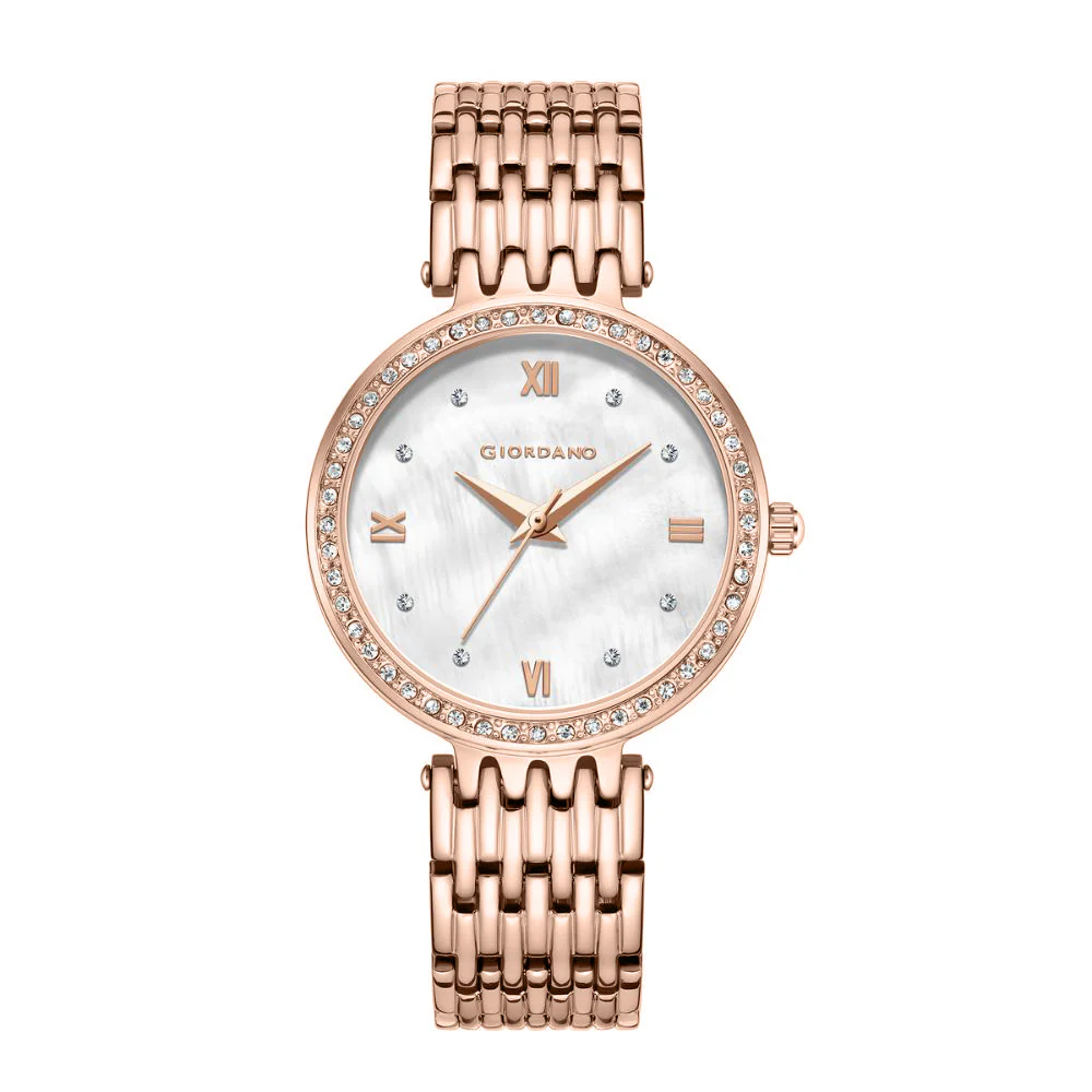 Giordano Analog Watch for Women with Stainless Steel Strap and Crystal Embellished Bezel, Roman Numerals | A2060-22 - Image 4