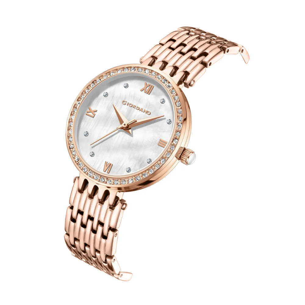 Giordano Analog Watch for Women with Stainless Steel Strap and Crystal Embellished Bezel, Roman Numerals | A2060-22 - Image 5