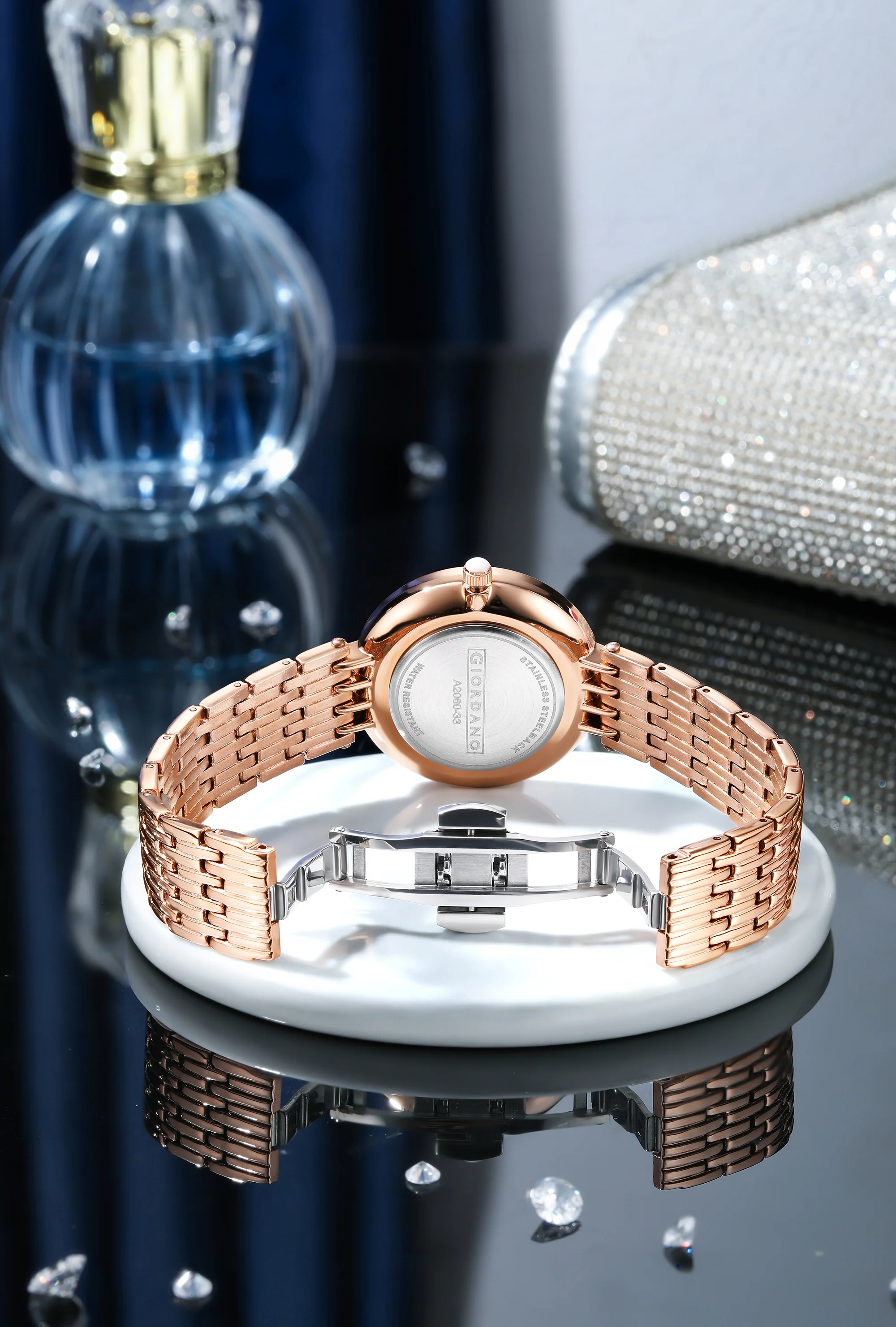 Giordano Analog Watch for Women with Stainless Steel Strap and Crystal Embellished Bezel, Roman Numerals | A2060-33 - Image 3