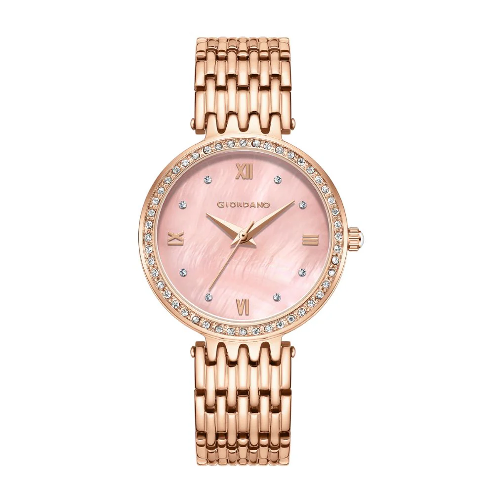 Giordano Analog Watch for Women with Stainless Steel Strap and Crystal Embellished Bezel, Roman Numerals | A2060-33 - Image 4