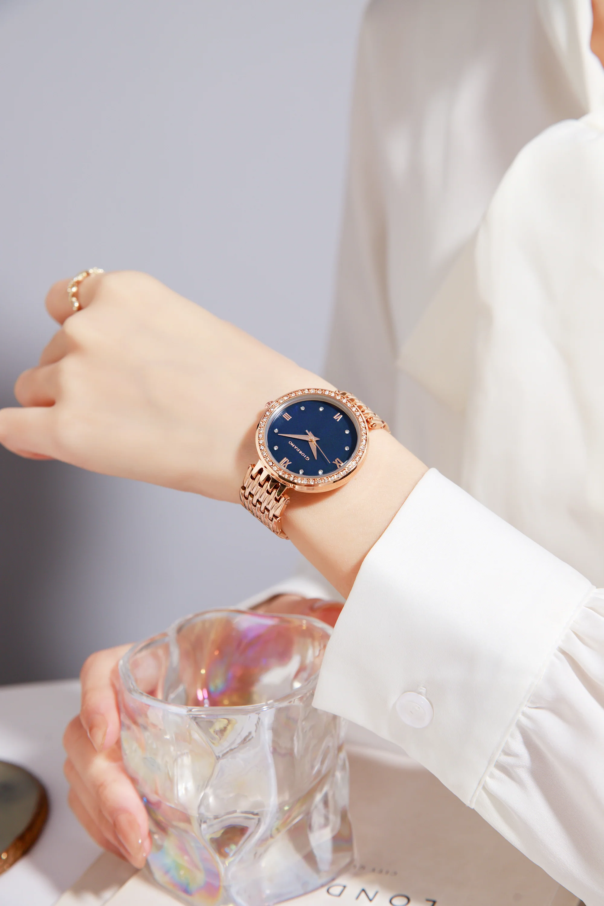 Giordano Analog Watch for Women with Stainless Steel Strap and Crystal Embellished Bezel, Roman Numerals | A2060-44 - Image 2