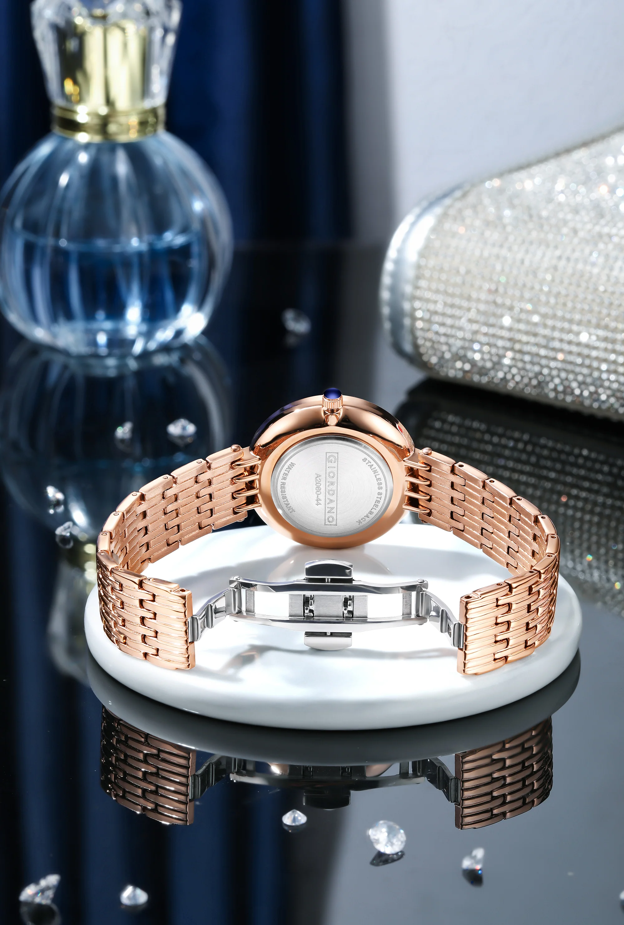 Giordano Analog Watch for Women with Stainless Steel Strap and Crystal Embellished Bezel, Roman Numerals | A2060-44 - Image 3