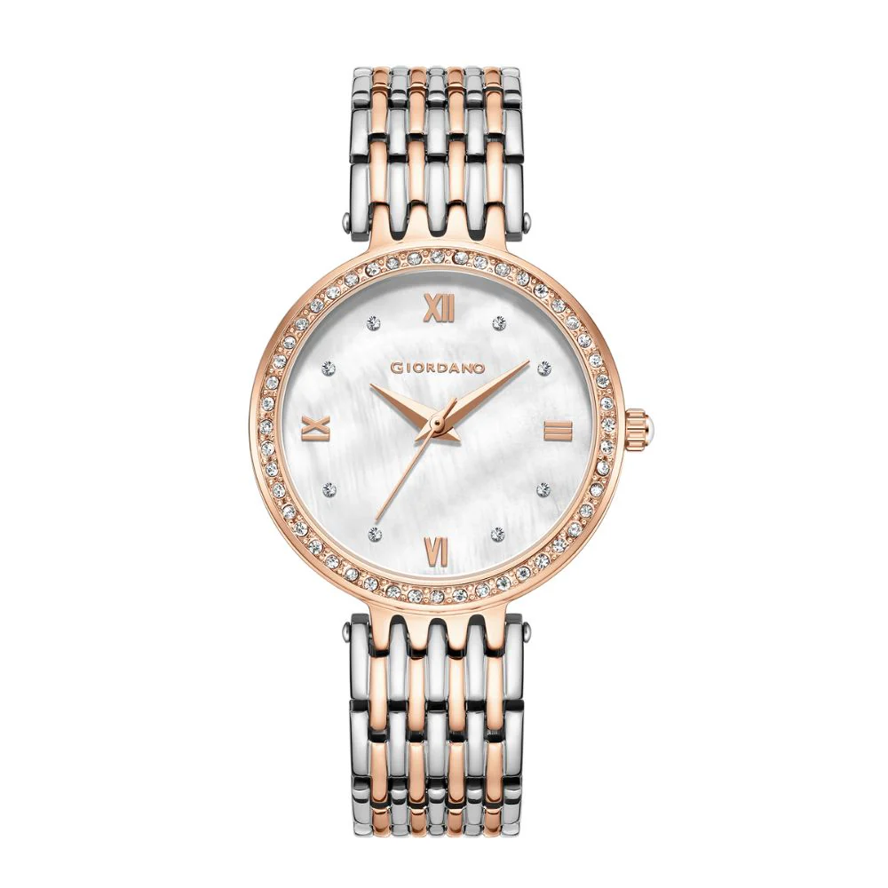 Giordano Analog Watch for Women with Stainless Steel Strap and Crystal Embellished Bezel, Roman Numerals | A2060-66 - Image 4