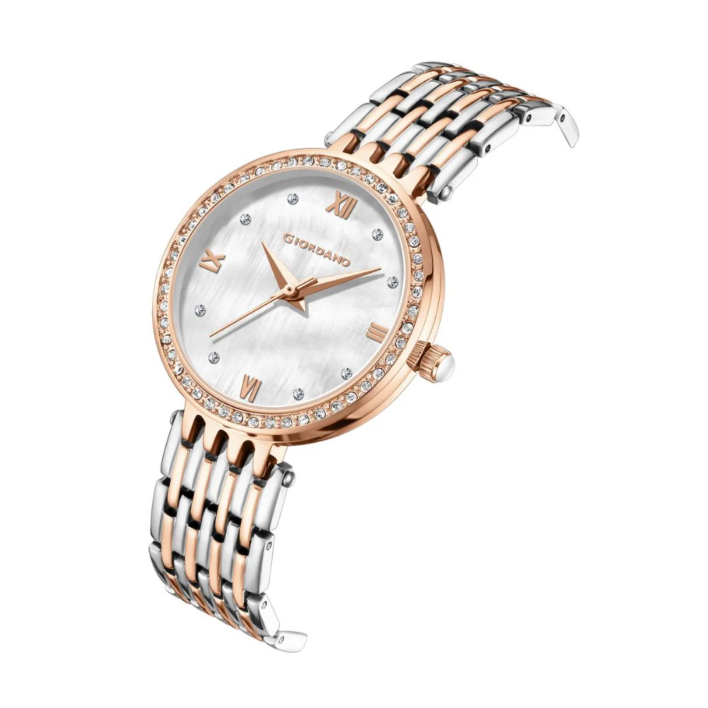 Giordano Analog Watch for Women with Stainless Steel Strap and Crystal Embellished Bezel, Roman Numerals | A2060-66 - Image 5