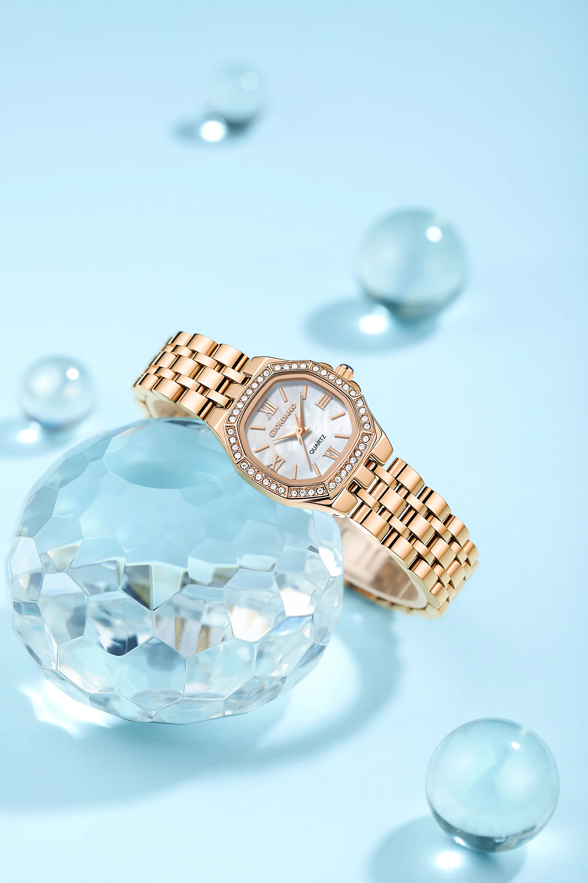 Giordano Analog Watch for Women with White Dial, Crystal Studded Bezel, Roman Indices & Stainless Steel Strap GZ-60162-77 - Image 3