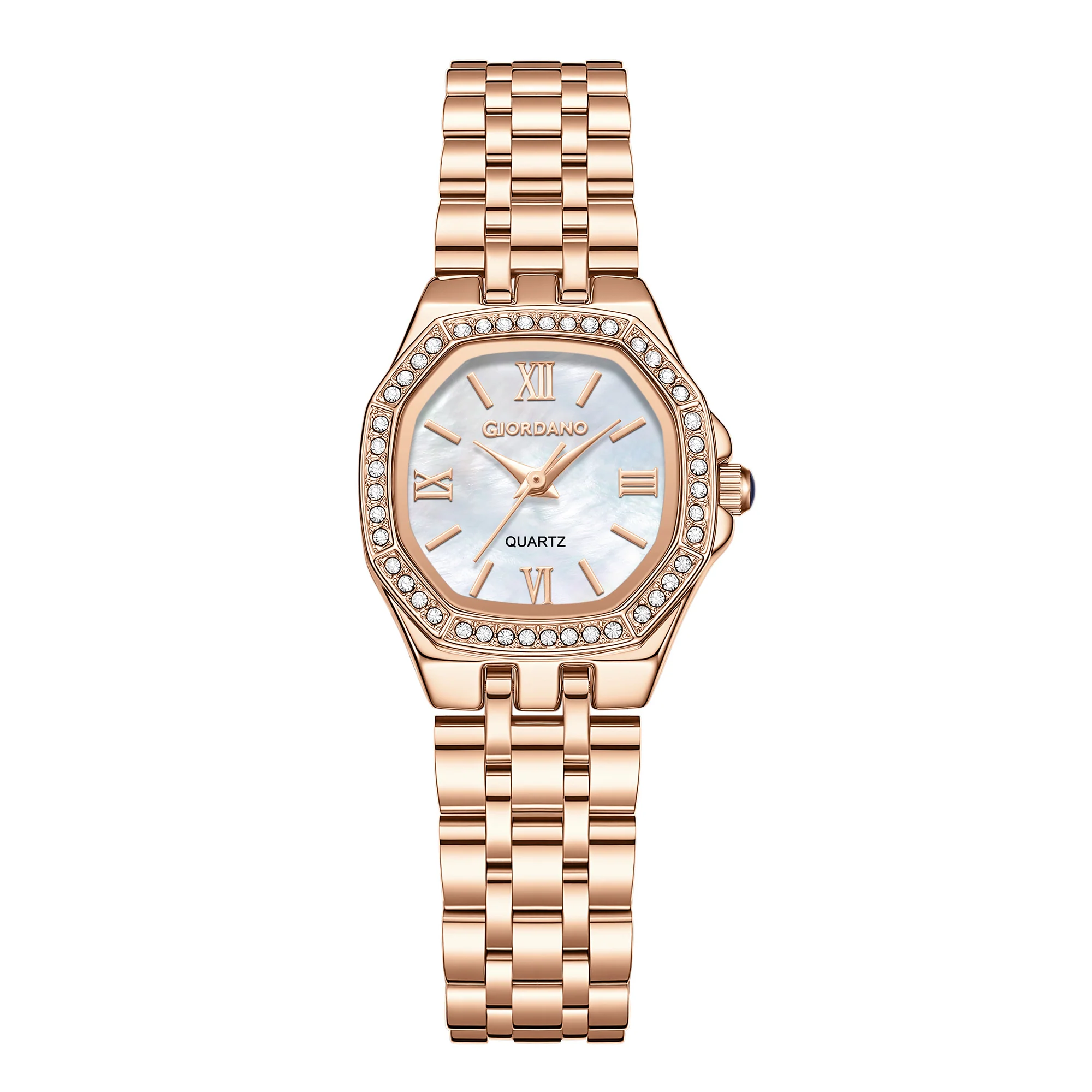 Giordano Analog Watch for Women with White Dial, Crystal Studded Bezel, Roman Indices & Stainless Steel Strap GZ-60162-77 - Image 5