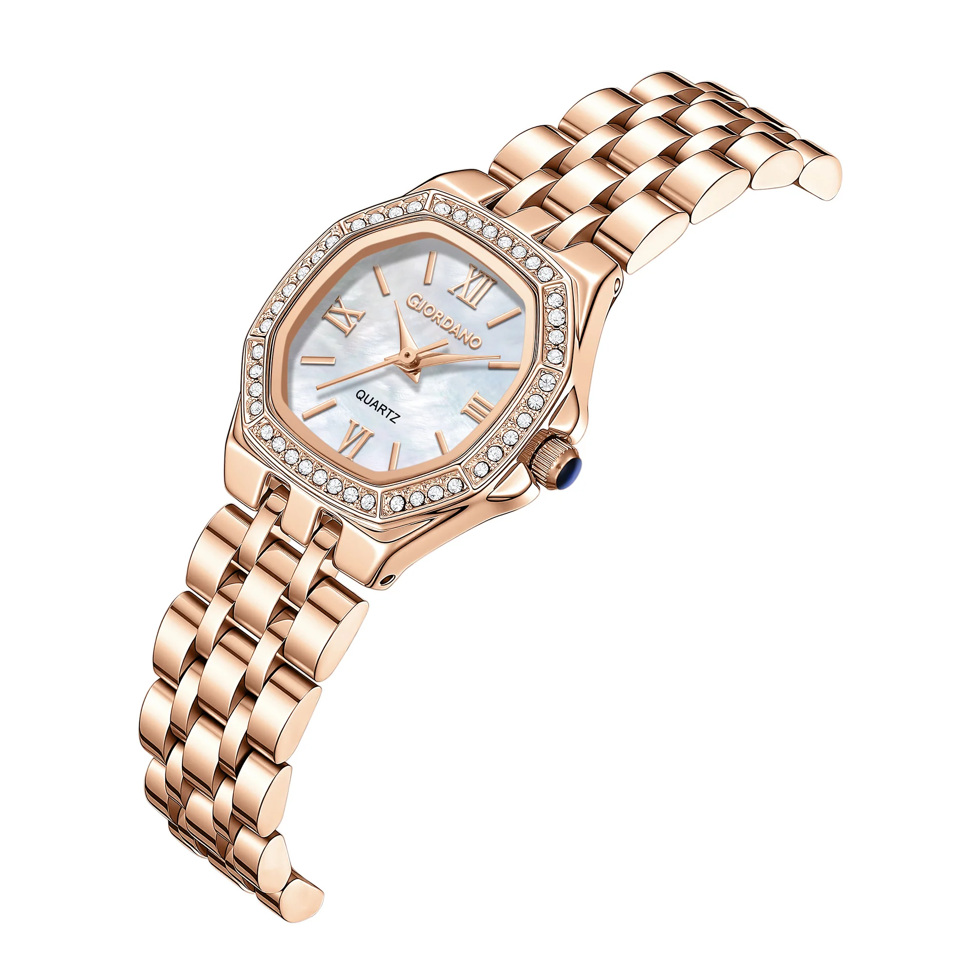 Giordano Analog Watch for Women with White Dial, Crystal Studded Bezel, Roman Indices & Stainless Steel Strap GZ-60162-77 - Image 6