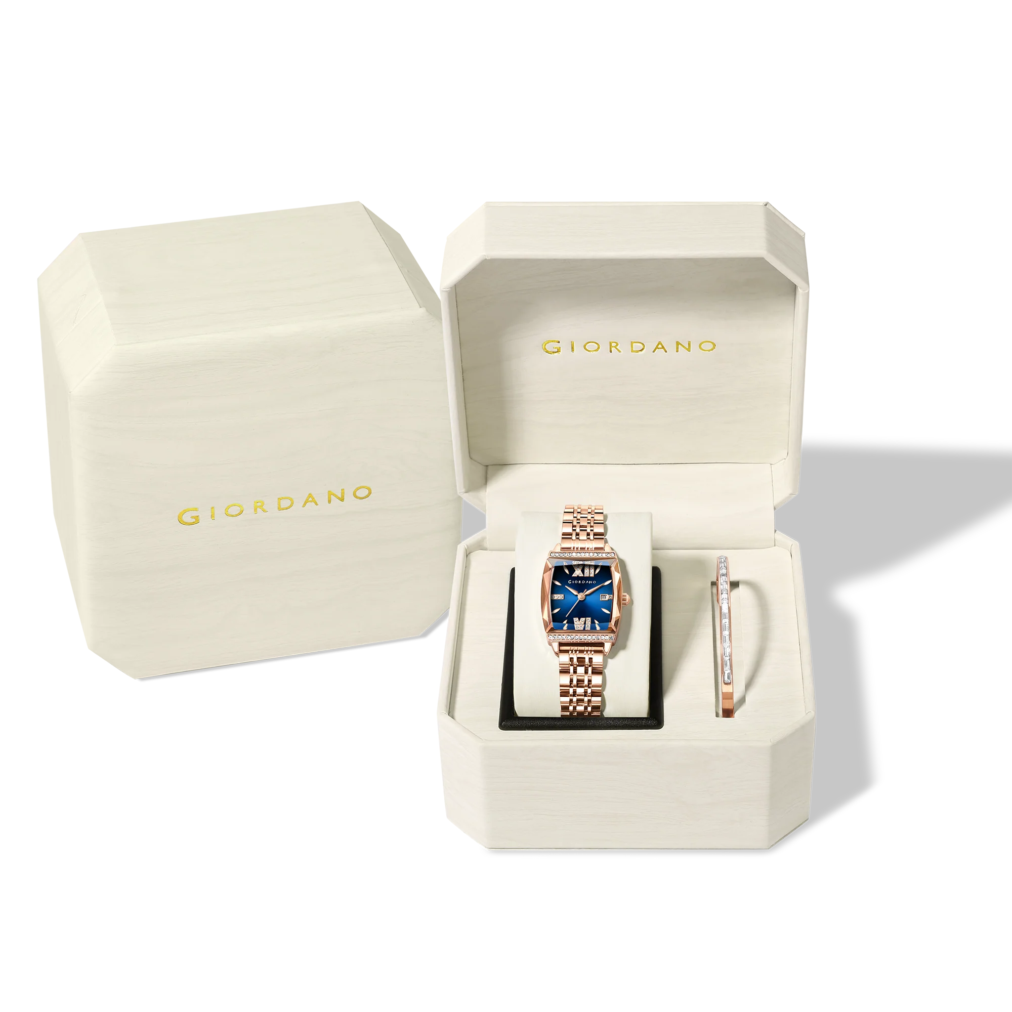Giordano Analog Watch with Bracelet Set for Women – Cut Glass Square Dial, Crystal Roman Indices and Stainless Steel Strap – Elegant Gift Combo for Women | GZ-60117-33 - Image 6