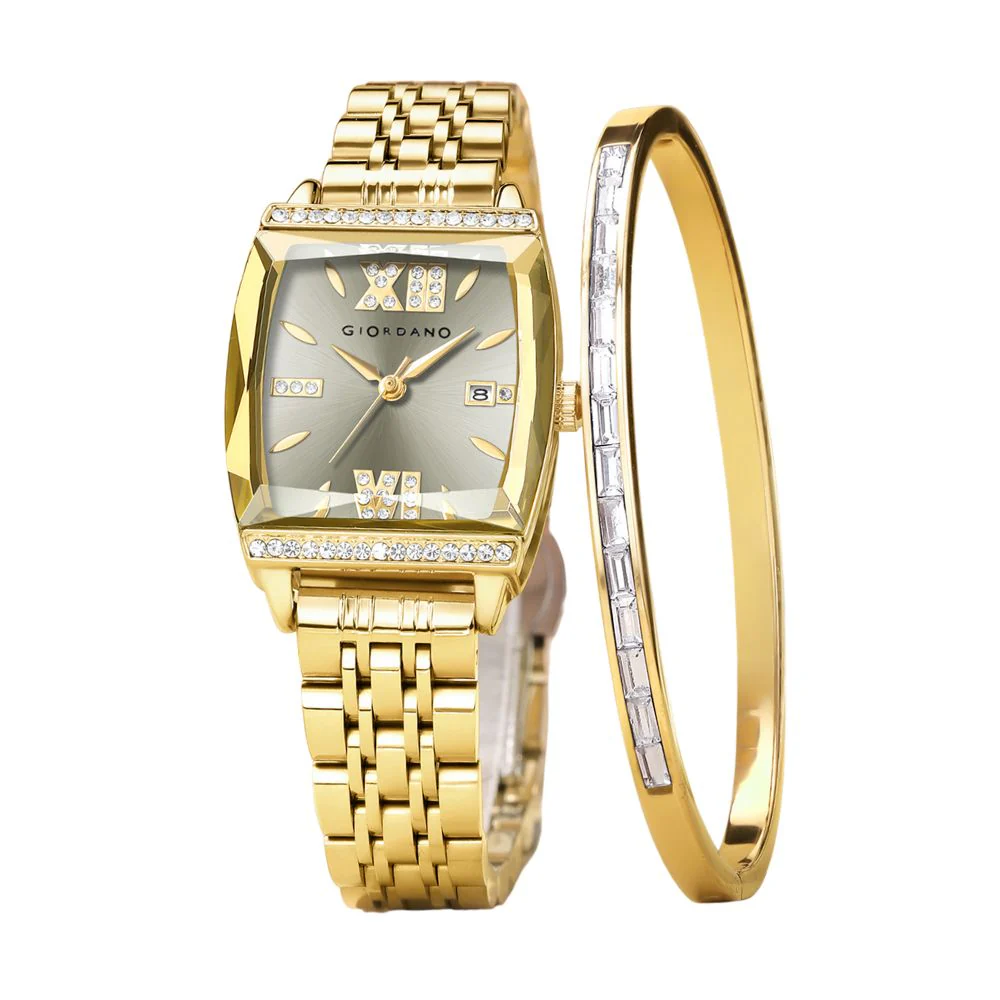 Giordano Analog Watch with Bracelet Set for Women – Cut Glass Square Dial, Crystal Roman Indices and Stainless Steel Strap – Elegant Gift Combo for Women | GZ-60117-55 - Image 6
