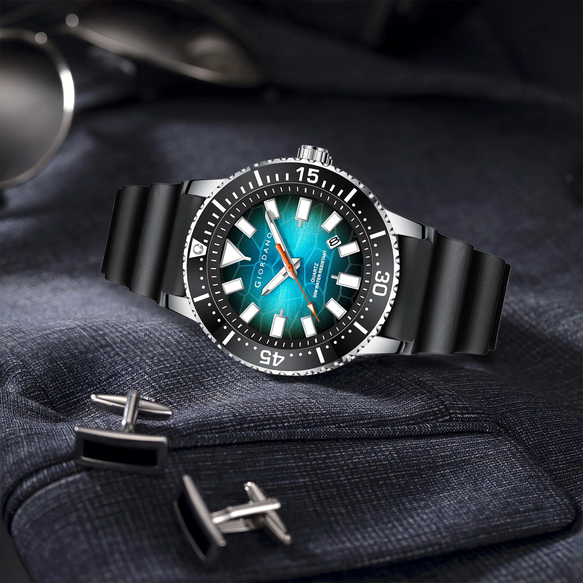 Giordano Analog Wrist Watch for Men Stylish Silicon Strap with Water Resistant 3 Hand Mechanism for Men and Boys to Compliment Your Look/Ideal Gift for Male | GZ-50103-02 - Image 4