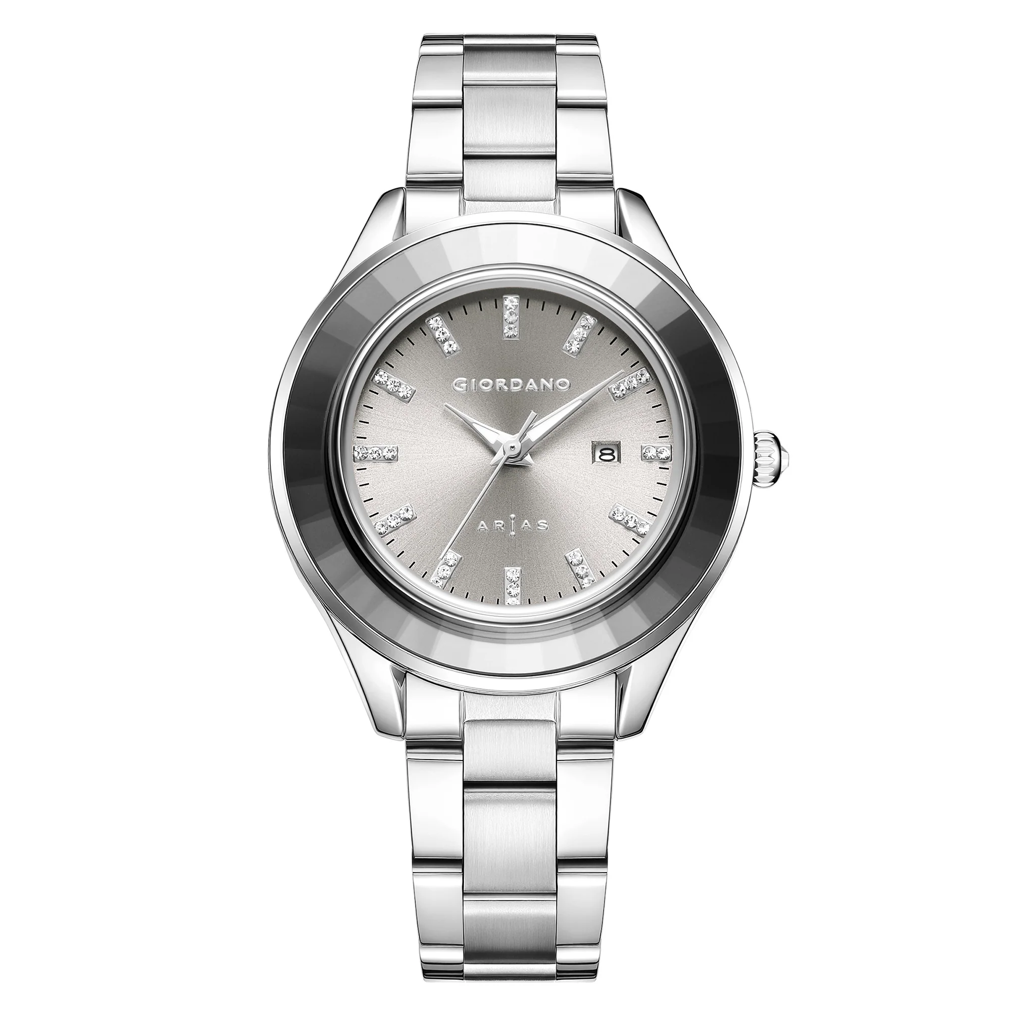 Giordano Arias Analog Quartz Watch for Women with Round Sunray Dial, Crystal Hour Markers, Date Display & Stainless Steel Strap - GZ-60175-11 - Image 5