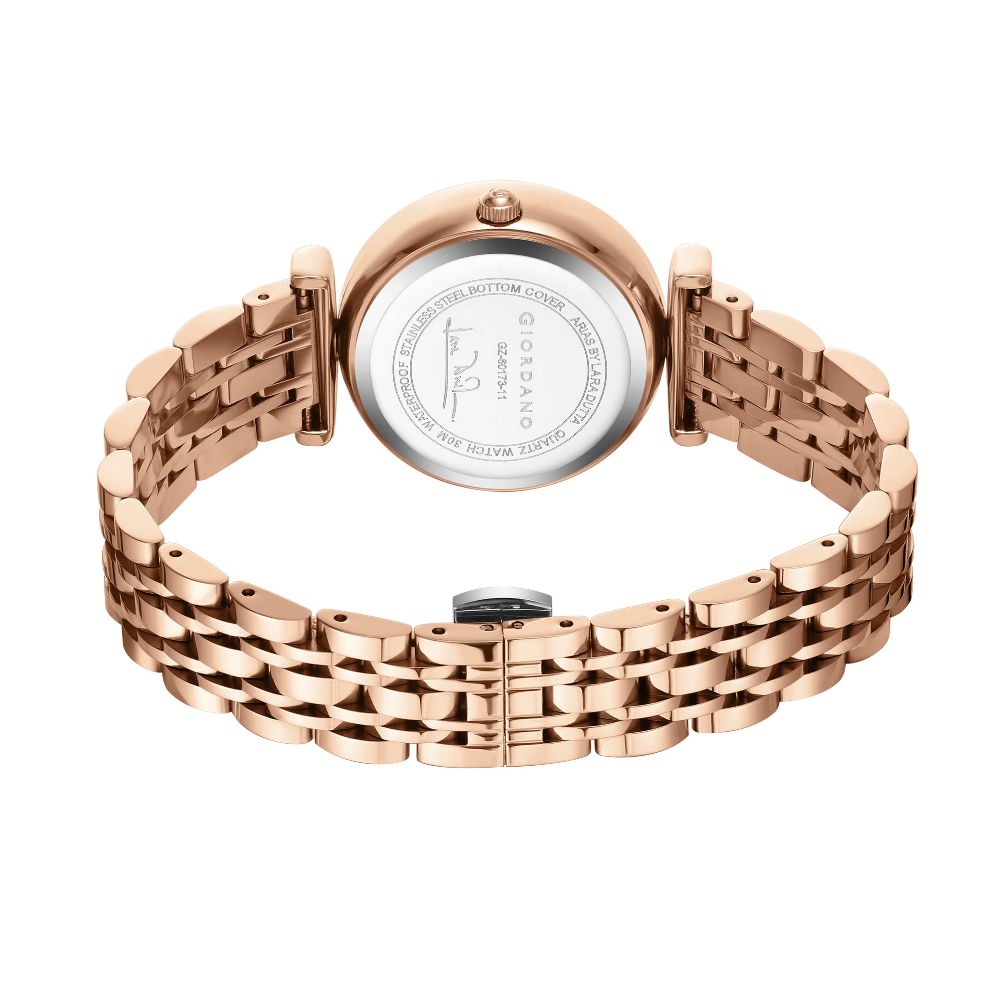 Giordano Arias Lara Dutta Signature Collection Analog Quartz Watch for Women with Crystal-Studded Cut Glass Dial, Date Display and Rose Gold Stainless Steel Strap GZ-60173-11 - Image 4