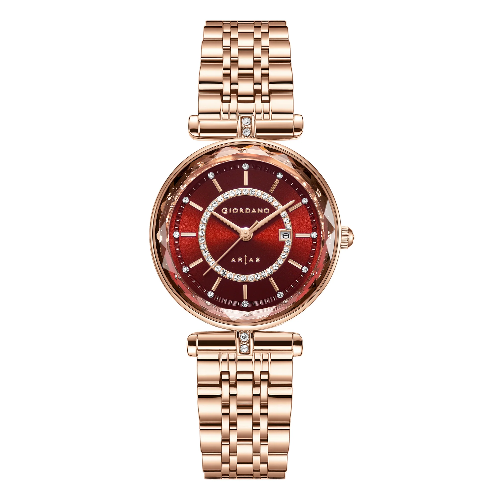 Giordano Arias Lara Dutta Signature Collection Analog Quartz Watch for Women with Crystal-Studded Cut Glass Dial, Date Display and Rose Gold Stainless Steel Strap GZ-60173-22 - Image 3