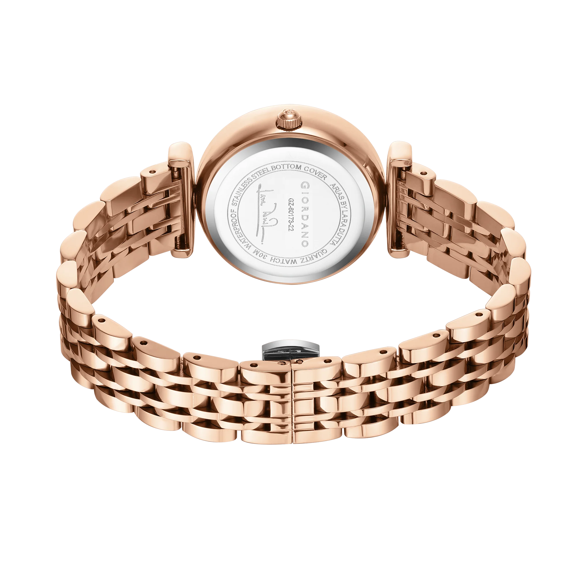 Giordano Arias Lara Dutta Signature Collection Analog Quartz Watch for Women with Crystal-Studded Cut Glass Dial, Date Display and Rose Gold Stainless Steel Strap GZ-60173-22 - Image 4