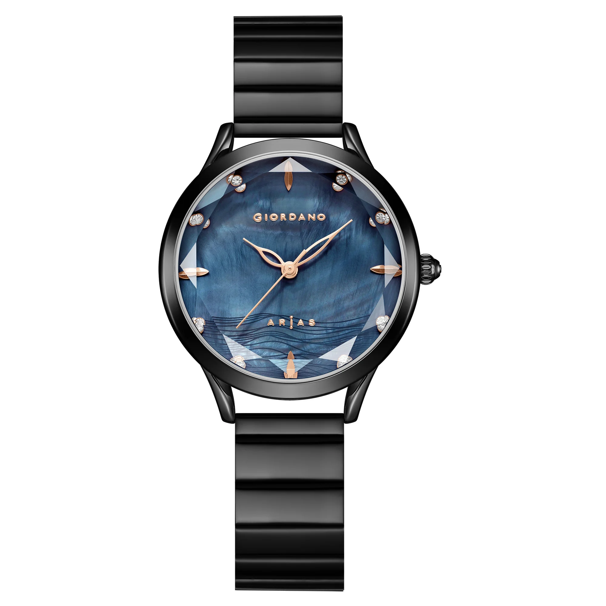 Giordano Arias Lara Dutta Signature Collection Analog Quartz Watch for Women with Mother-of-Pearl Cut Glass Dial, Crystal Hour Markers and Stainless Steel Bracelet Strap GZ-60177-11 - Image 3