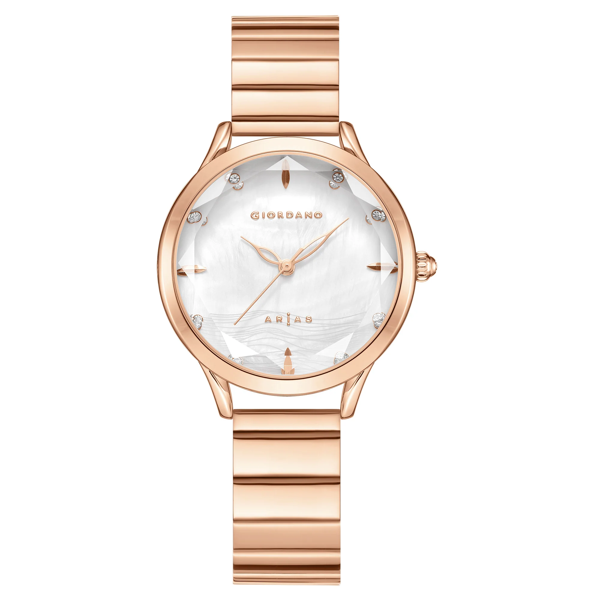 Giordano Arias Lara Dutta Signature Collection Analog Quartz Watch for Women with Mother-of-Pearl Cut Glass Dial, Crystal Hour Markers and Stainless Steel Bracelet Strap GZ-60177-22 - Image 3