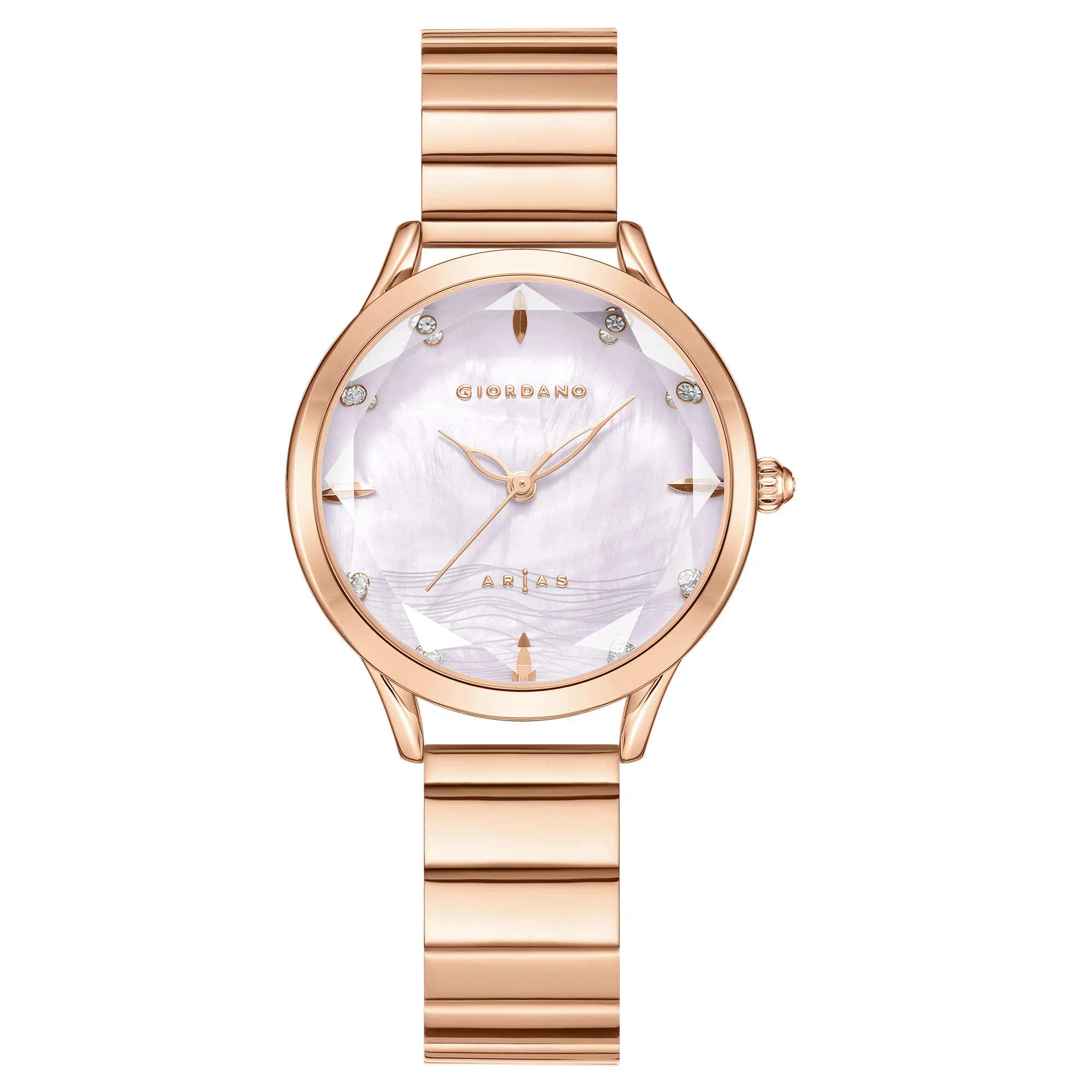 Giordano Arias Lara Dutta Signature Collection Analog Quartz Watch for Women with Mother-of-Pearl Cut Glass Dial, Crystal Hour Markers and Stainless Steel Bracelet Strap GZ-60177-33 - Image 3