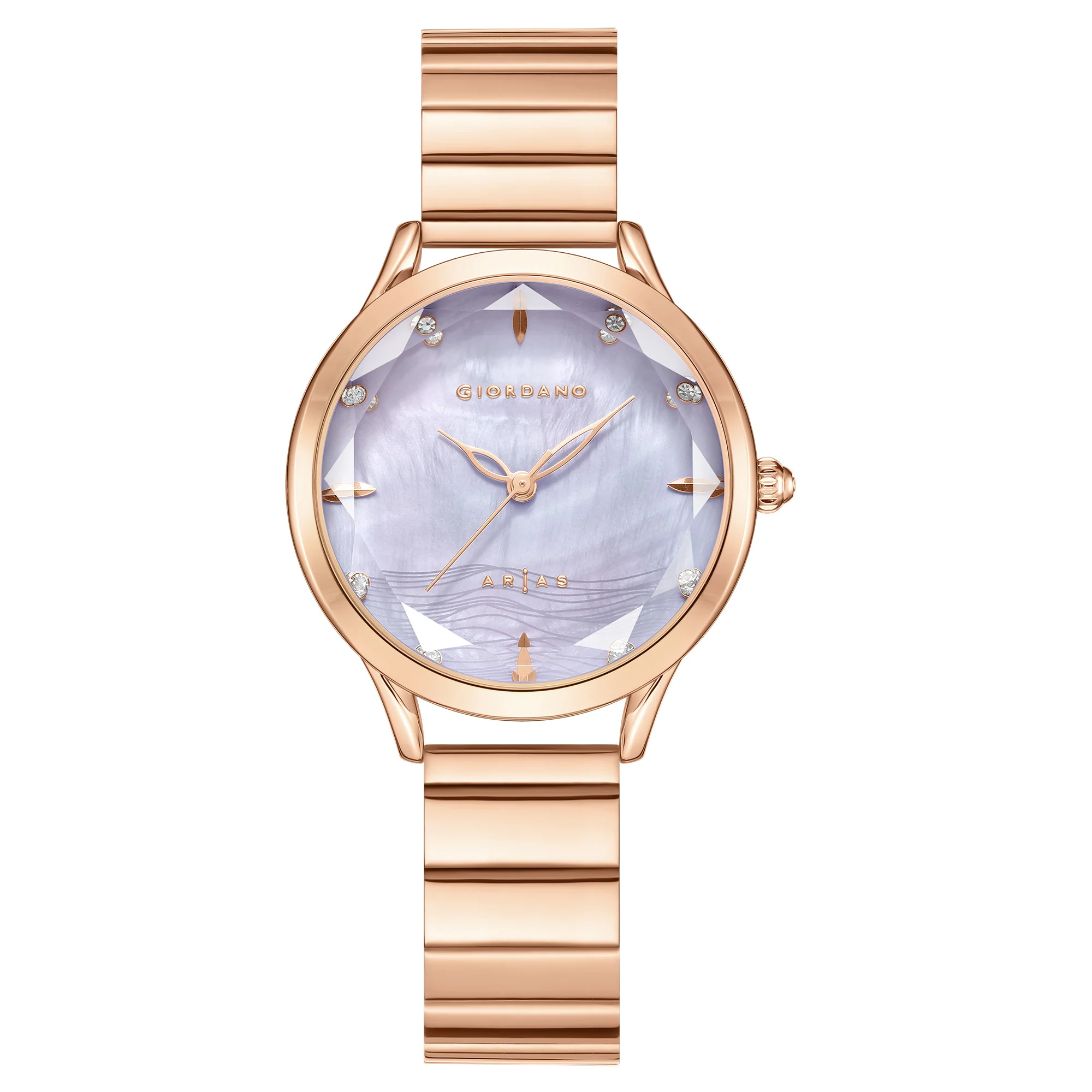 Giordano Arias Lara Dutta Signature Collection Analog Quartz Watch for Women with Mother-of-Pearl Cut Glass Dial, Crystal Hour Markers and Stainless Steel Bracelet Strap GZ-60177-44 - Image 3