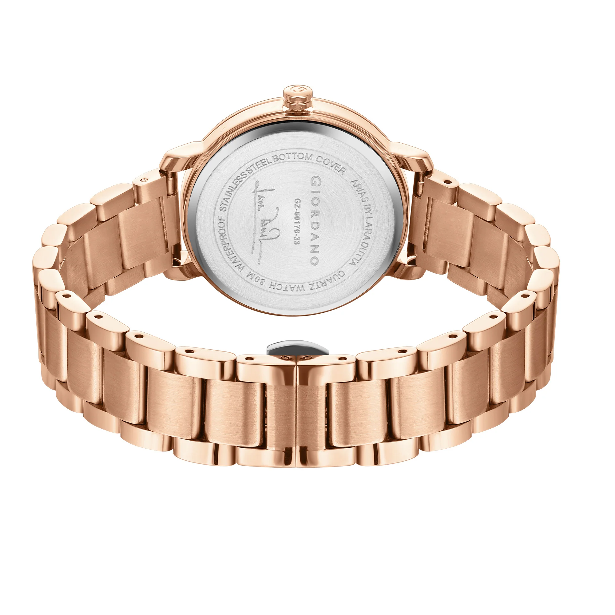 Giordano Arias Lara Dutta Signature Collection Analog Quartz Watch for Women with Mother-of-Pearl Cut Glass Dial, Crystal-Studded Ring, Luminous Hands and Stainless Steel Strap GZ-60176-33 - Image 4