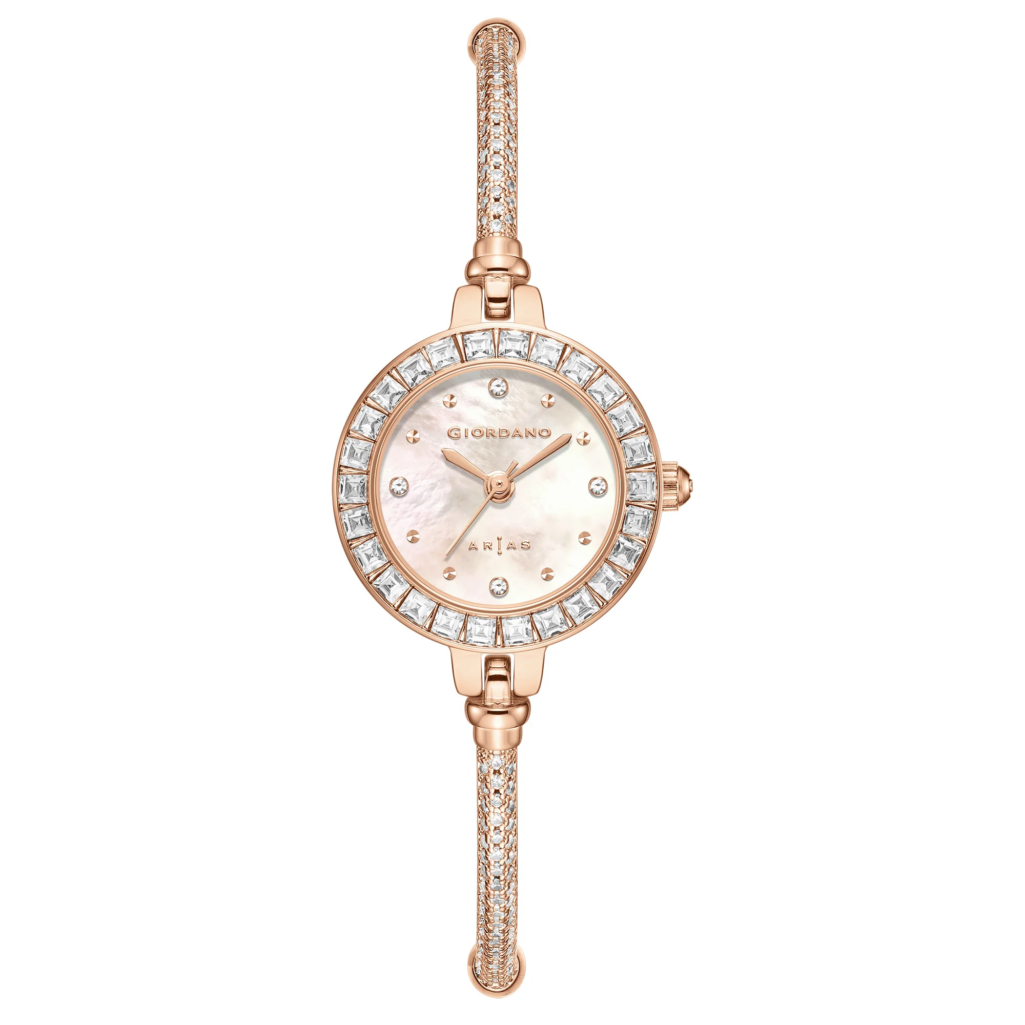 Giordano Arias Lara Dutta Signature Collection Analog Quartz Watch for Women with Mother-of-Pearl Dial, Baguette-Cut Crystal Studded Bezel and Adjustable Chain Bracelet Strap GZ-60178-11 - Image 3