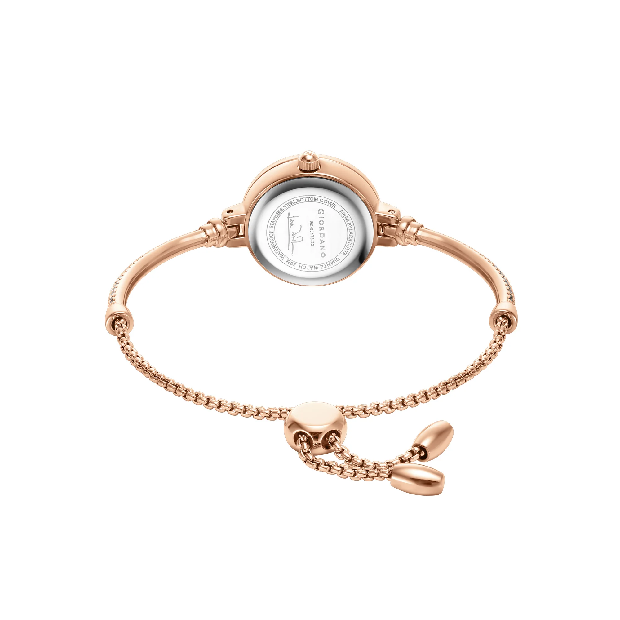 Giordano Arias Lara Dutta Signature Collection Analog Quartz Watch for Women with Mother-of-Pearl Dial, Baguette-Cut Crystal Studded Bezel and Adjustable Chain Bracelet Strap GZ-60178-22 - Image 4
