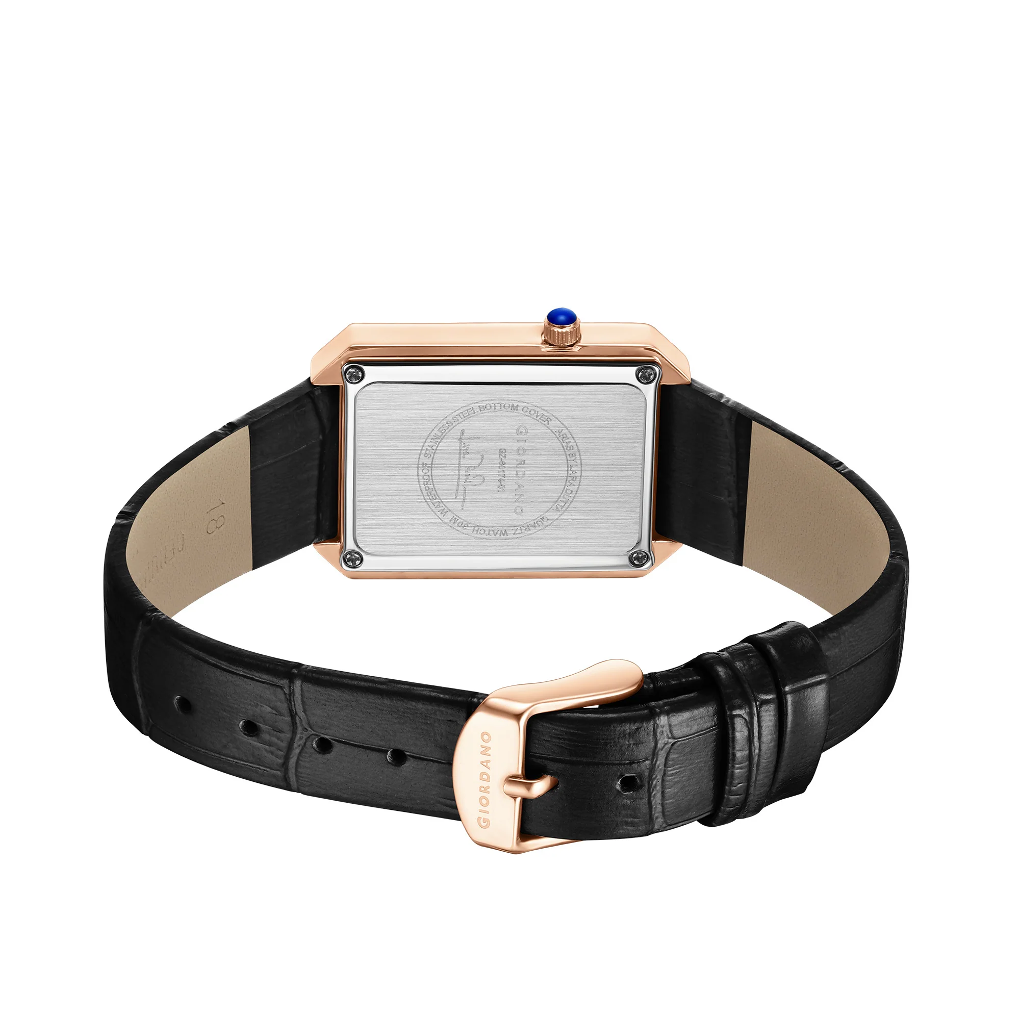 Giordano Arias Lara Dutta Signature Collection Analog Quartz Watch for Women with Rectangular Mother-of-Pearl Floral Design Dial, Crystal-Studded Bezel and Leather Strap GZ-60174-01 - Image 3