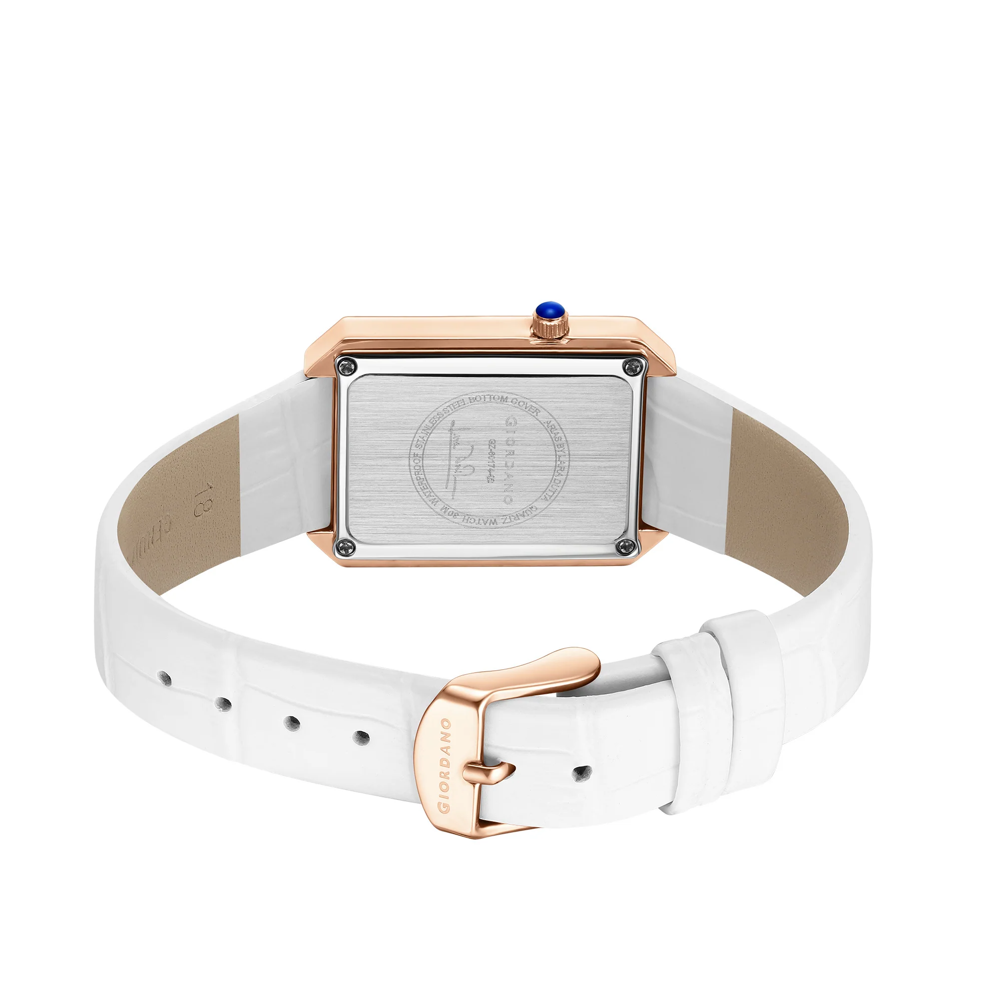 Giordano Arias Lara Dutta Signature Collection Analog Quartz Watch for Women with Rectangular Mother-of-Pearl Floral Design Dial, Crystal-Studded Bezel and Leather Strap GZ-60174-02 - Image 4