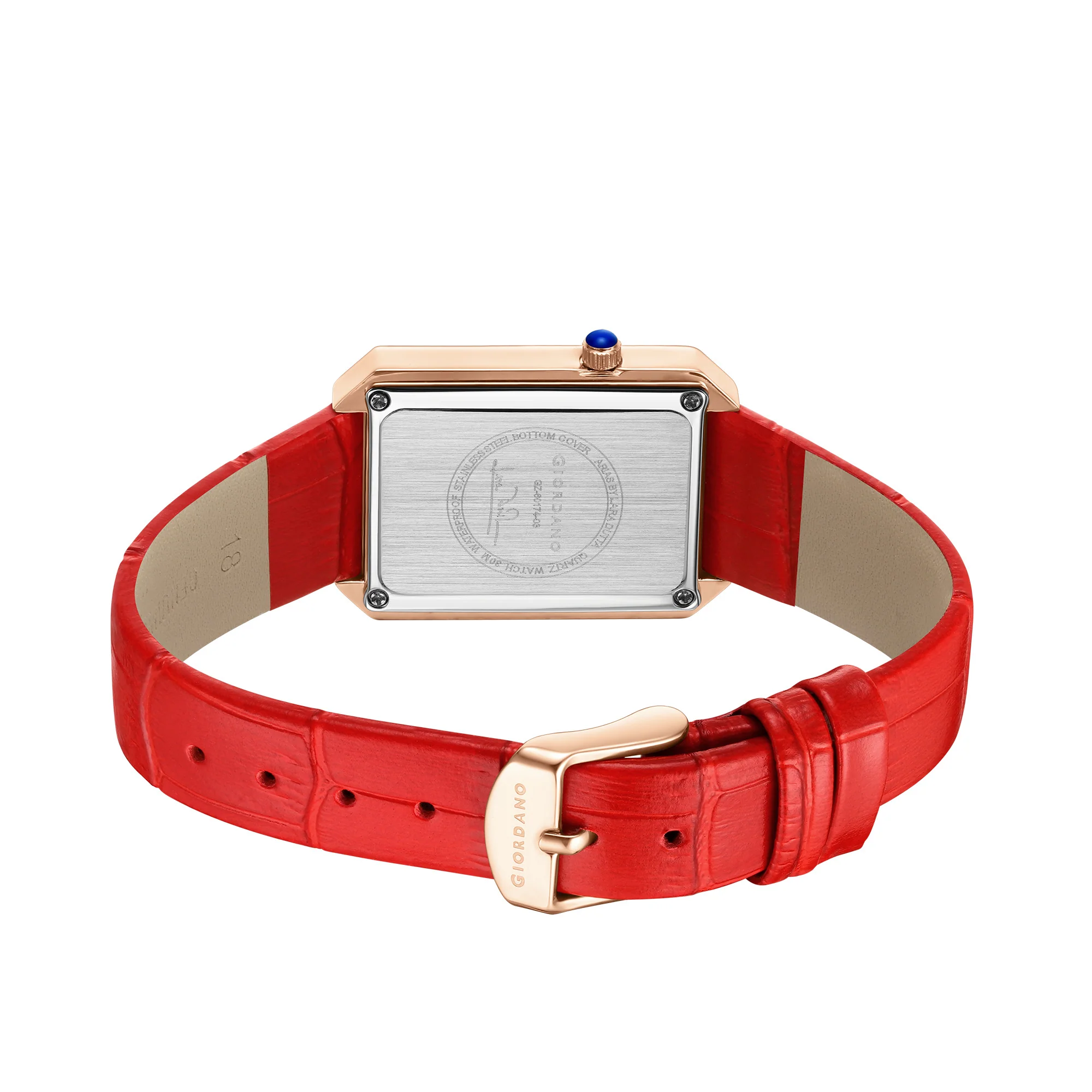 Giordano Arias Lara Dutta Signature Collection Analog Quartz Watch for Women with Rectangular Mother-of-Pearl Floral Design Dial, Crystal-Studded Bezel and Leather Strap GZ-60174-03 - Image 4