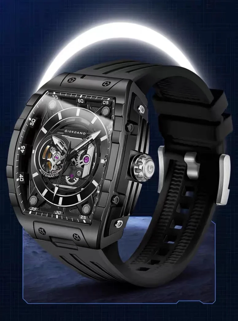 Giordano Automatic Mechanical Self-Winding Men's Analog Watch 46mm Silicone Strap 30M Water-Resistant Stylish Gift for Men | GZ-50119-01 - Image 3