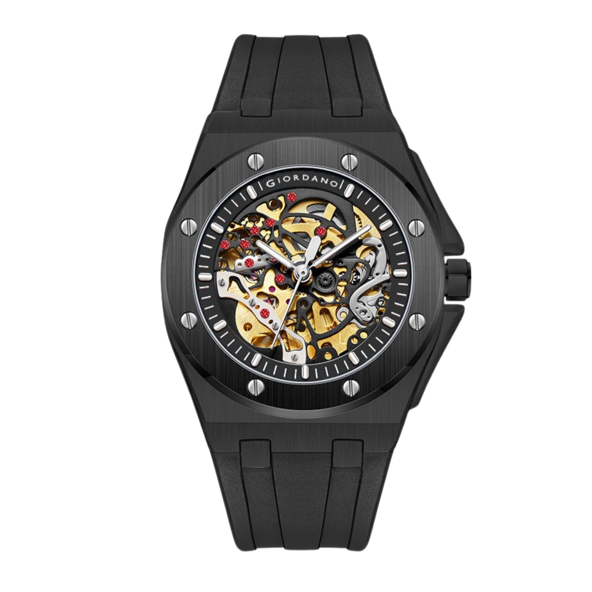 Giordano Automatic Watch for Men – Mechanical Skeleton Dial,Transparent Gear Display, Silicon Strap | GZ-50129-01 - Image 5