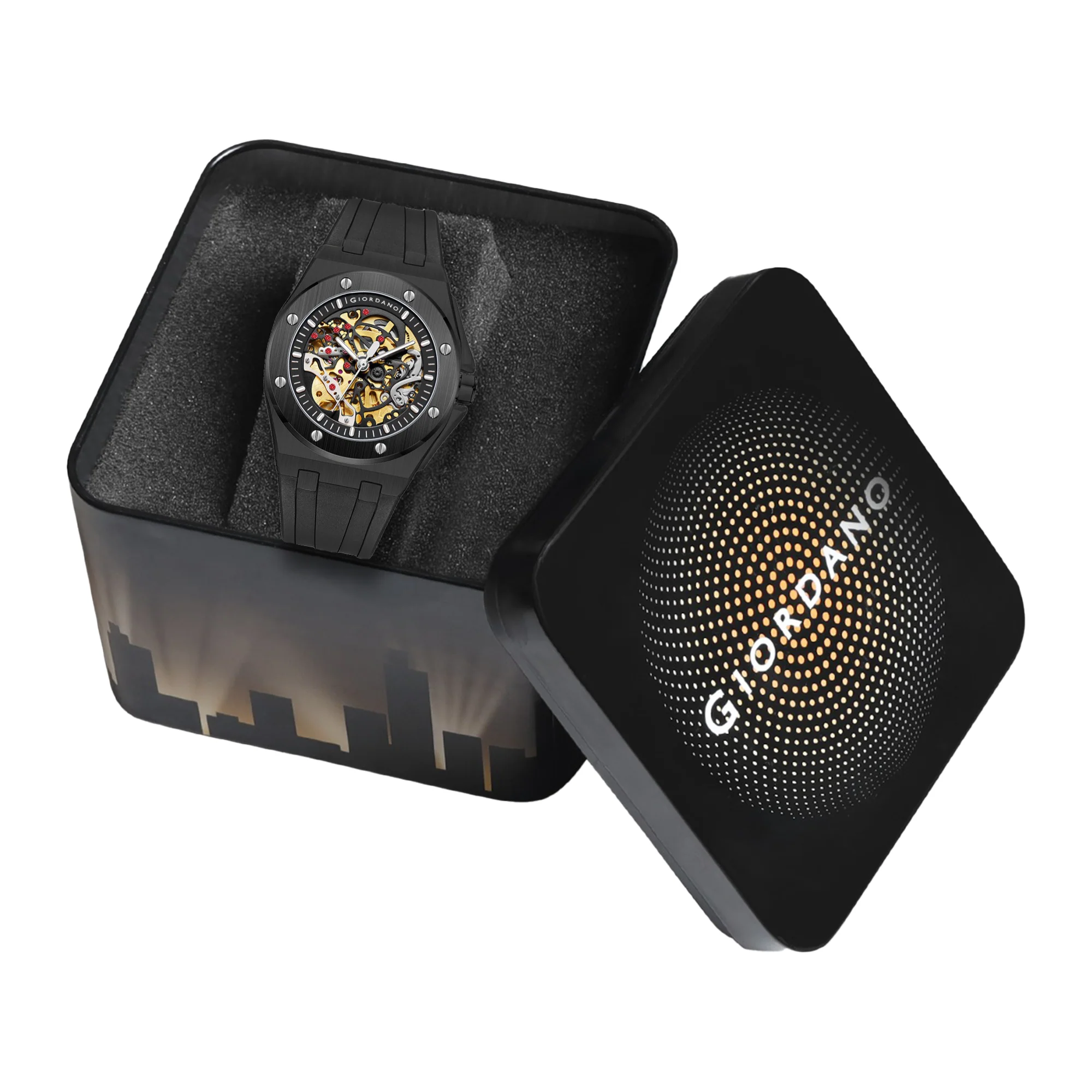 Giordano Automatic Watch for Men – Mechanical Skeleton Dial,Transparent Gear Display, Silicon Strap | GZ-50129-01 - Image 7