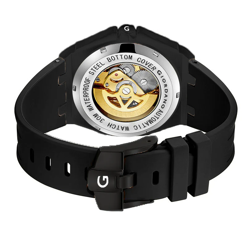 Giordano Automatic Watch for Men – Mechanical Skeleton Dial,Transparent Gear Display, Silicon Strap | GZ-50129-01 - Image 8