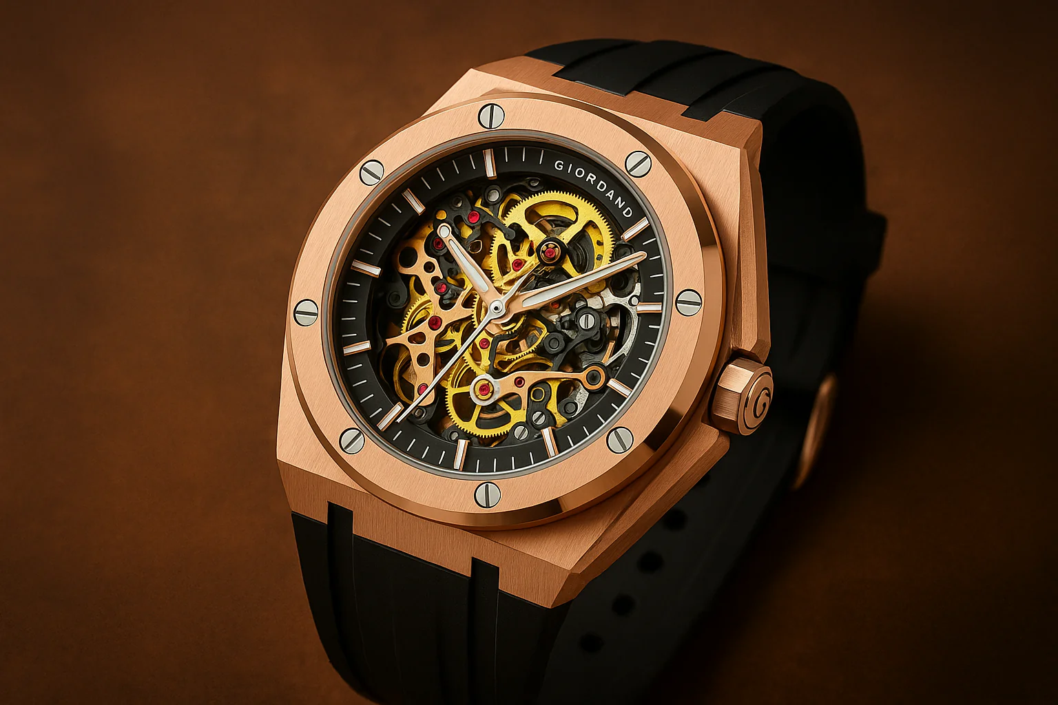 Giordano Automatic Watch for Men – Mechanical Skeleton Dial,Transparent Gear Display, Silicon Strap | GZ-50129-02 - Image 4
