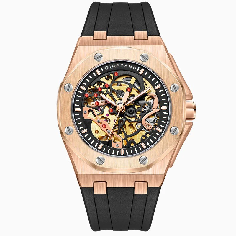 Giordano Automatic Watch for Men – Mechanical Skeleton Dial,Transparent Gear Display, Silicon Strap | GZ-50129-02 - Image 5