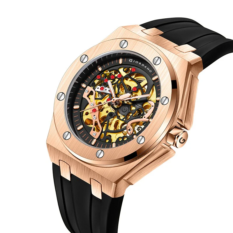 Giordano Automatic Watch for Men – Mechanical Skeleton Dial,Transparent Gear Display, Silicon Strap | GZ-50129-02 - Image 6