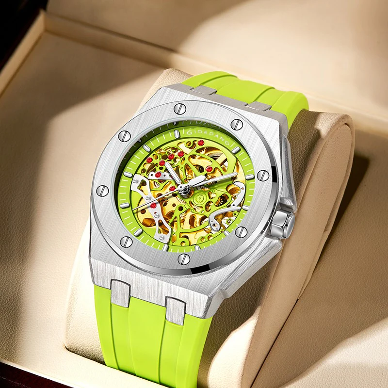 Giordano Automatic Watch for Men – Mechanical Skeleton Dial,Transparent Gear Display, Silicon Strap | GZ-50129-03 - Image 3