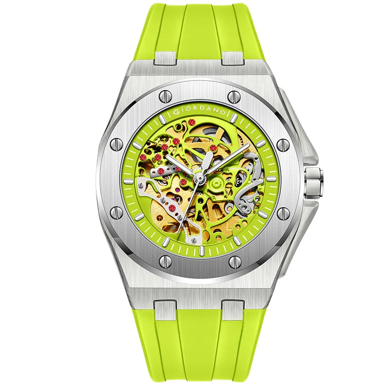 Giordano Automatic Watch for Men – Mechanical Skeleton Dial,Transparent Gear Display, Silicon Strap | GZ-50129-03 - Image 4