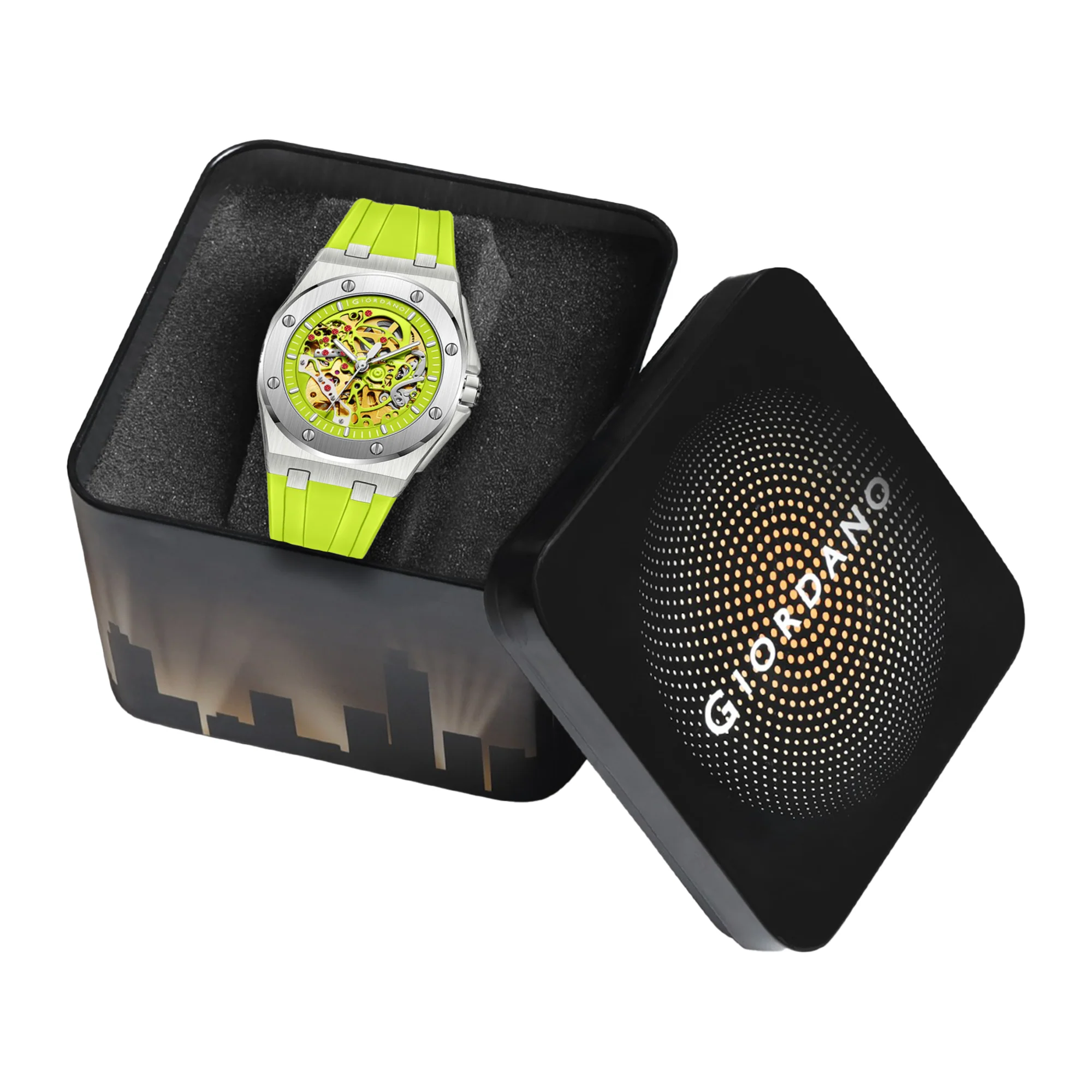 Giordano Automatic Watch for Men – Mechanical Skeleton Dial,Transparent Gear Display, Silicon Strap | GZ-50129-03 - Image 5