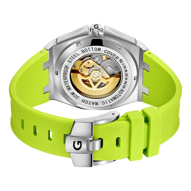 Giordano Automatic Watch for Men – Mechanical Skeleton Dial,Transparent Gear Display, Silicon Strap | GZ-50129-03 - Image 6