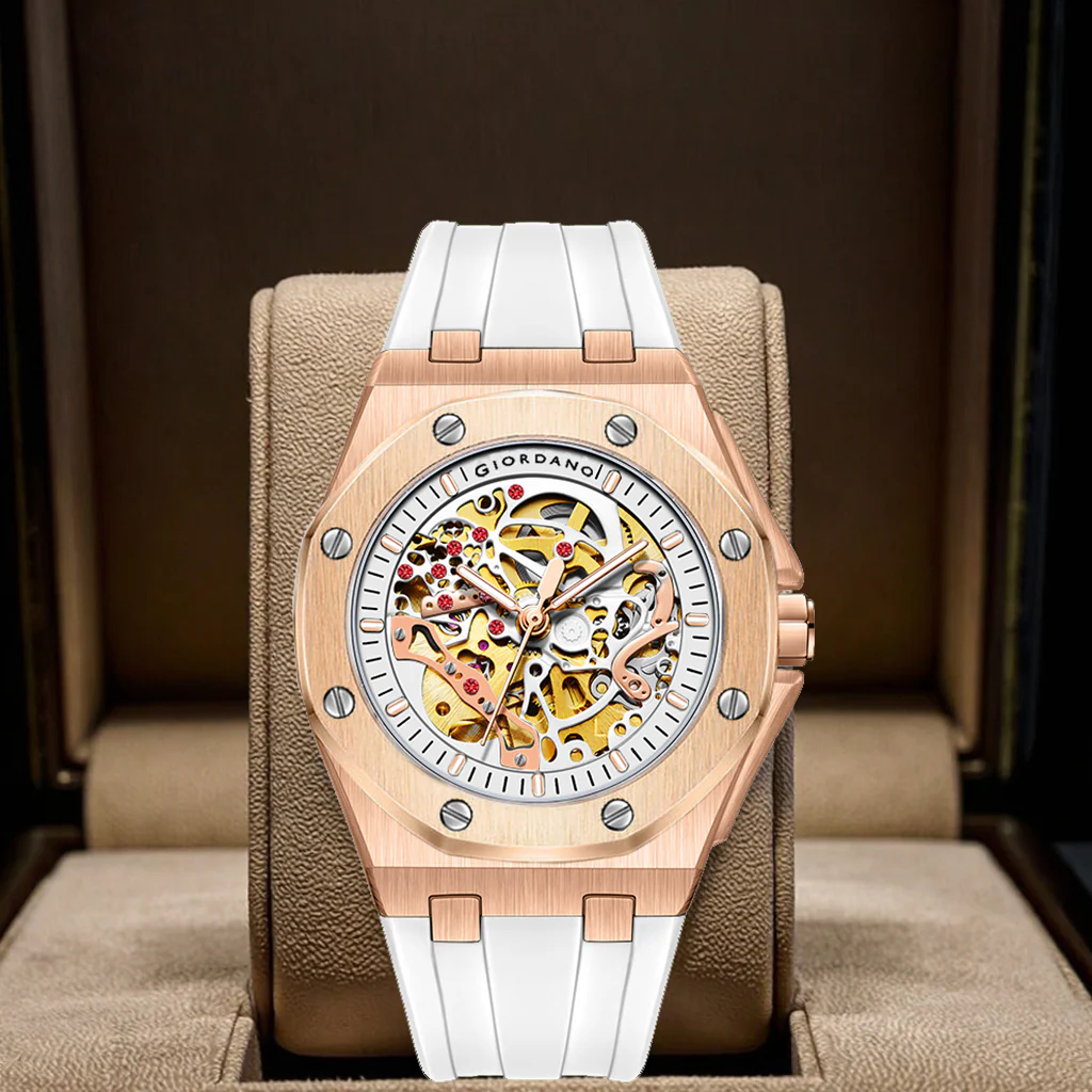 Giordano Automatic Watch for Men – Mechanical Skeleton Dial,Transparent Gear Display, Silicon Strap | GZ-50129-04 - Image 3