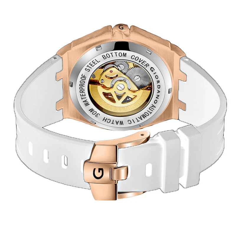 Giordano Automatic Watch for Men – Mechanical Skeleton Dial,Transparent Gear Display, Silicon Strap | GZ-50129-04 - Image 6
