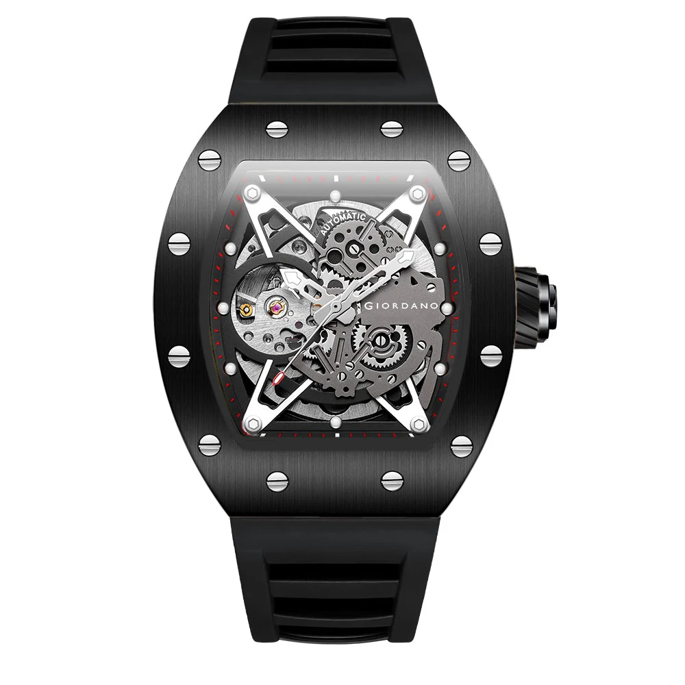 Giordano Automatic Wrist Watch for Men - Open Skeleton Dial | Brushed Steel Case Mechanical Movement with Silicone Strap | GZ-50145-01 - Image 7