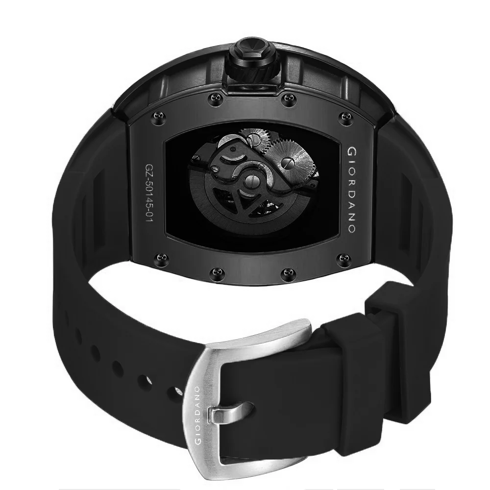 Giordano Automatic Wrist Watch for Men - Open Skeleton Dial | Brushed Steel Case Mechanical Movement with Silicone Strap | GZ-50145-01 - Image 8