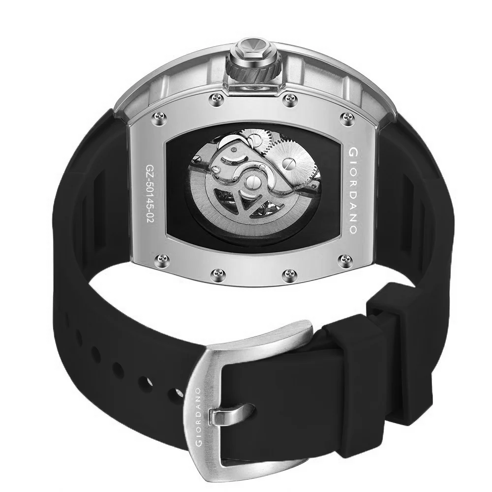 Giordano Automatic Wrist Watch for Men - Open Skeleton Dial | Brushed Steel Case Mechanical Movement with Silicone Strap | GZ-50145-02 - Image 7