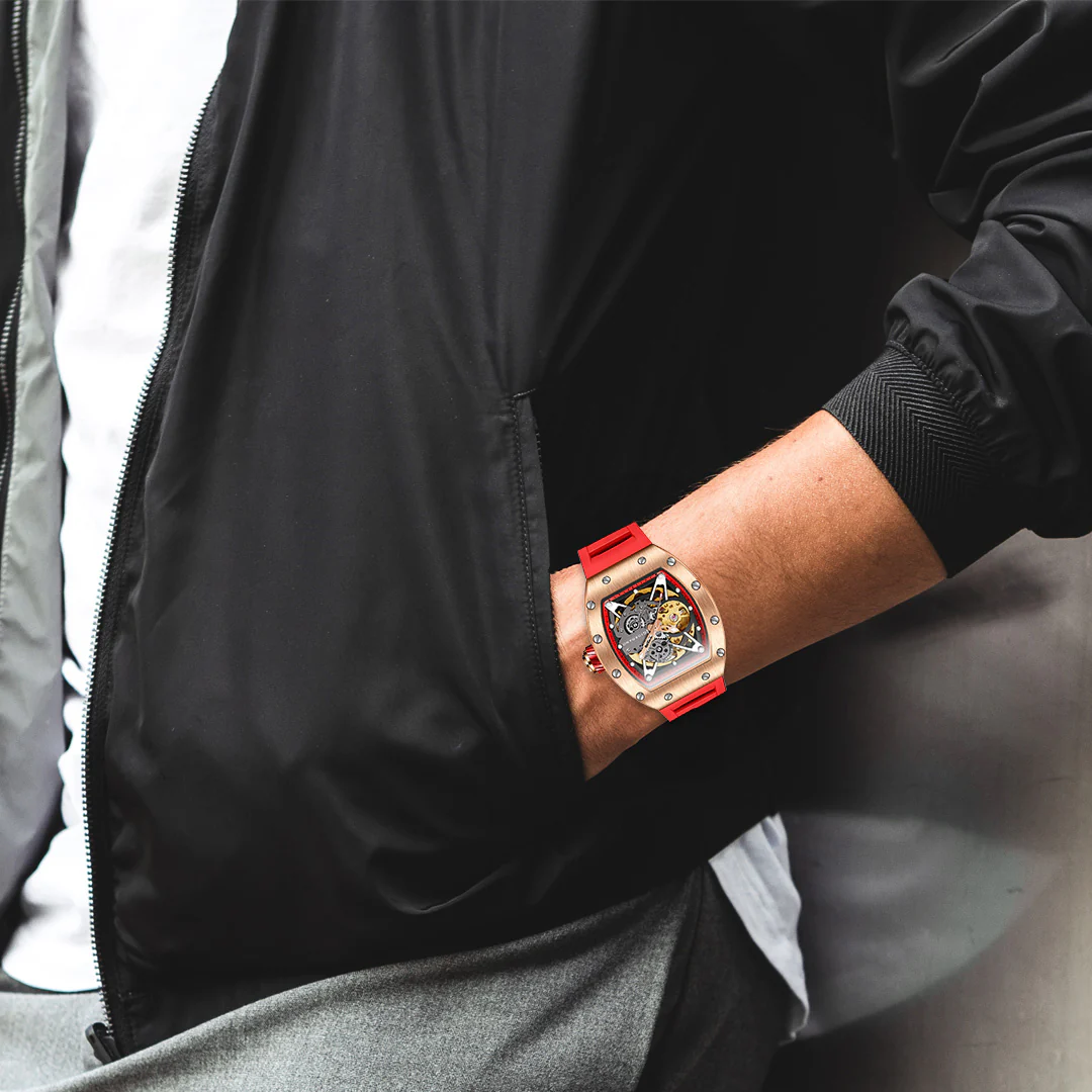 Giordano Automatic Wrist Watch for Men - Open Skeleton Dial | Brushed Steel Case Mechanical Movement with Silicone Strap | GZ-50145-03 - Image 2