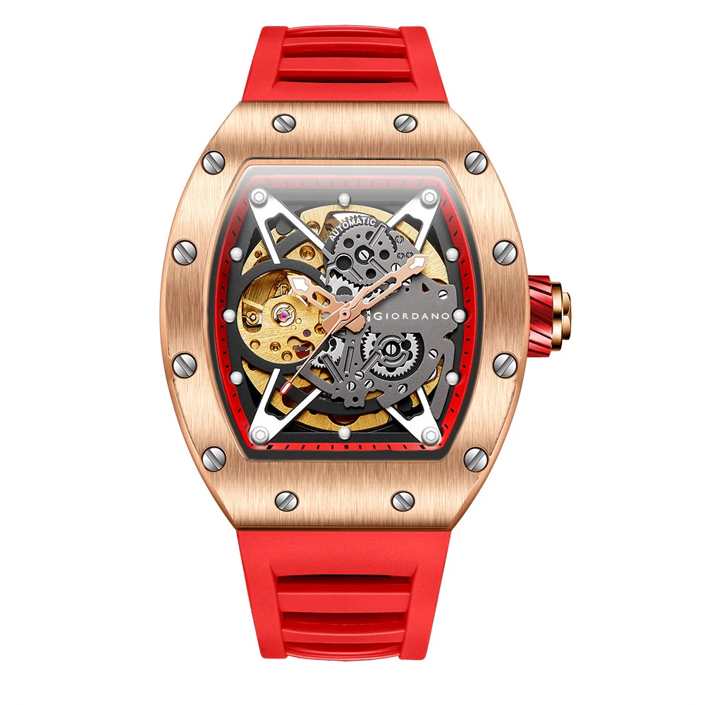 Giordano Automatic Wrist Watch for Men - Open Skeleton Dial | Brushed Steel Case Mechanical Movement with Silicone Strap | GZ-50145-03 - Image 6
