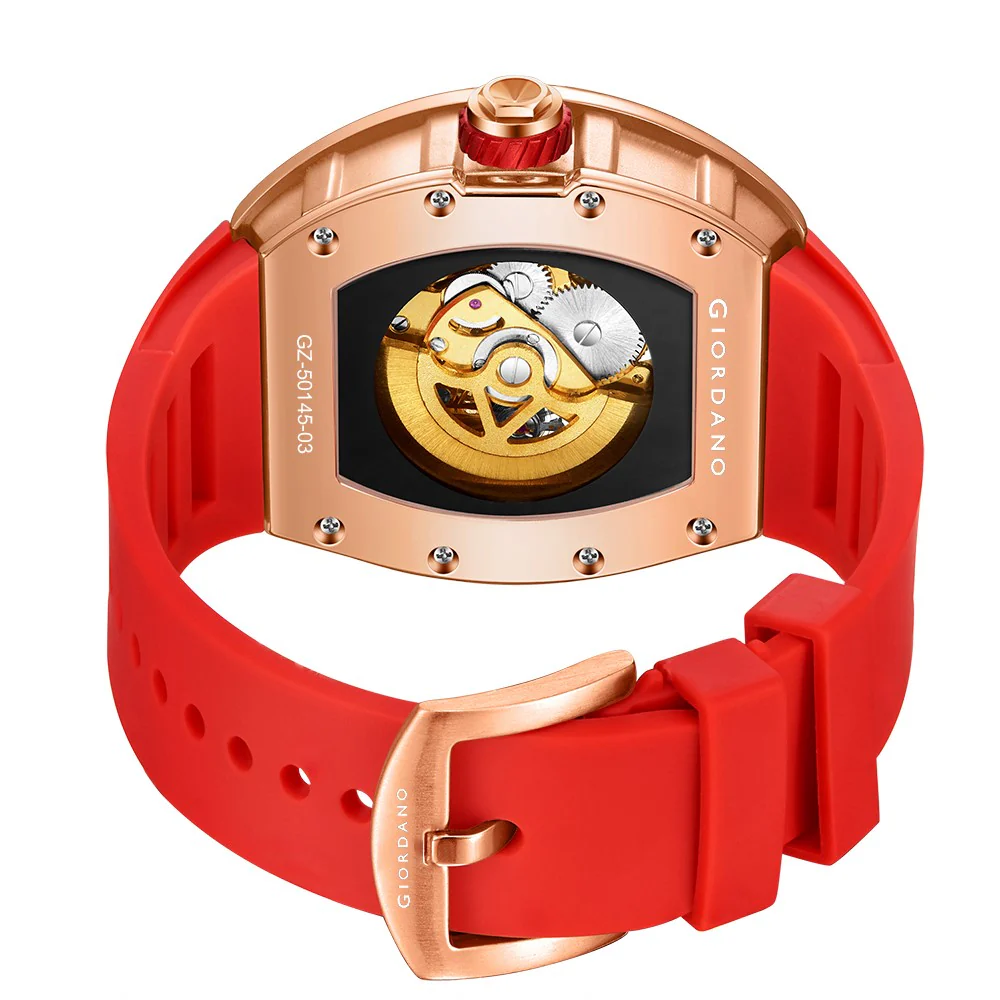 Giordano Automatic Wrist Watch for Men - Open Skeleton Dial | Brushed Steel Case Mechanical Movement with Silicone Strap | GZ-50145-03 - Image 7