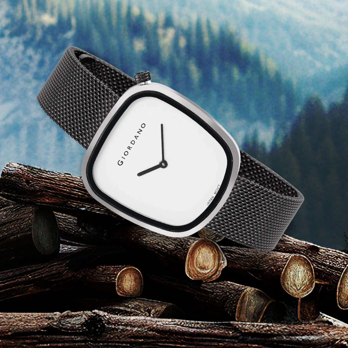 Giordano Black  Analog Wrist Watch for Women with Stylish Metal Strap, Square dial and 3 Hand Mechanism GD-60006-11 - Image 3